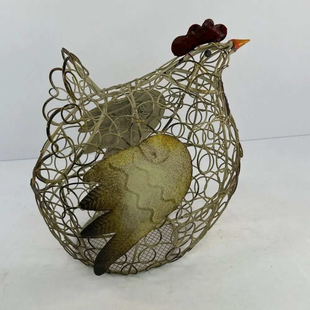 Vintage Farmhouse Wire Chicken Egg Holder Storage Basket Rustic Chicken Decor